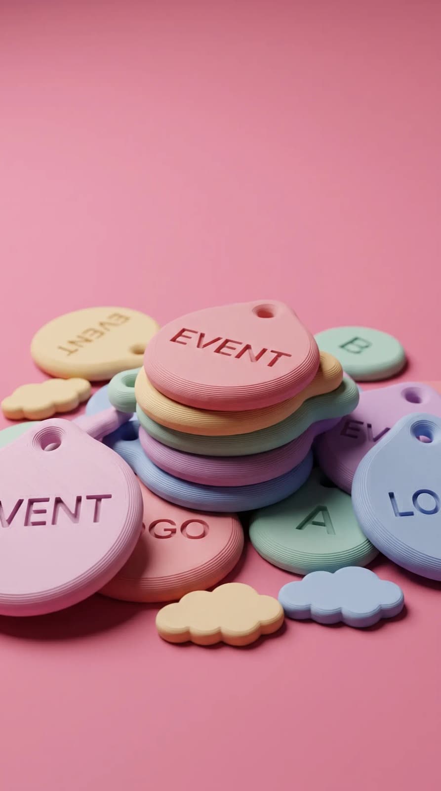 Tags para evento en tonos pastel.